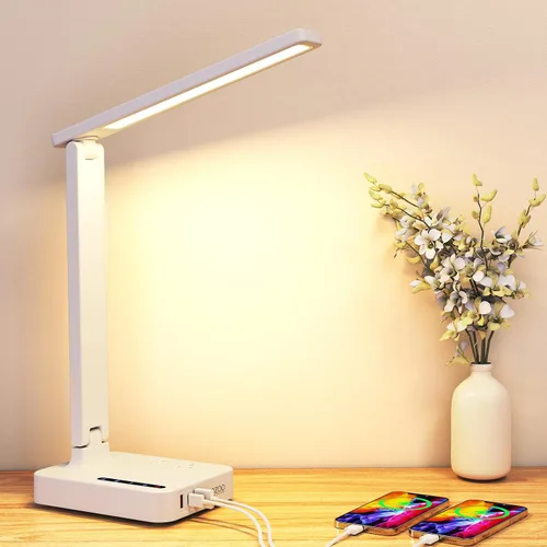 Vista 11 de COZOO Lámpara de escritorio LED con 3 puertos de carga USB, 2 tomas de corriente CA, 3 modos de color y 3 niveles de brillo, función