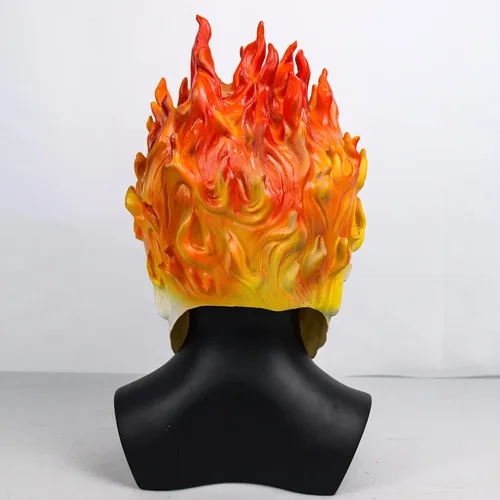 Vista 7 de Máscara de jinete fantasma, máscara de calavera de llama demonio, máscara de esqueleto de cara completa, casco de terror para Halloween