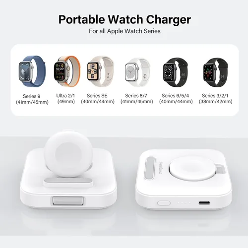 Vista 2 de SwanScout Cargador de reloj para Apple, cargador portátil de 1800 mAh para Apple Watch Ultra 2/1, Series 9/SE/8/7/6/5, plegable, para viajes (blanco)