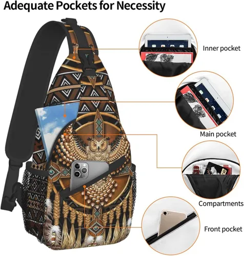 Vista 4 de Linda bolsa bandolera de estilo nativo americano, bolsa cruzada en el pecho, mochila casual india para mujeres y hombres