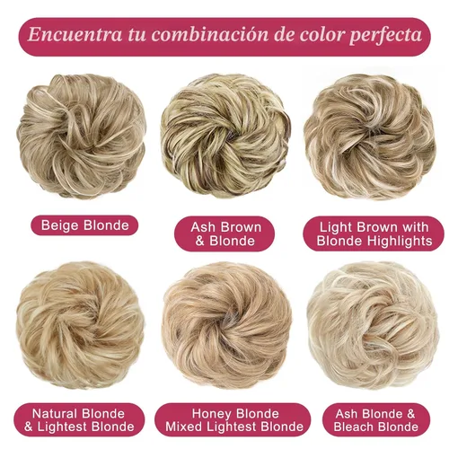 Vista 8 de MORICA Moño desordenado, extensiones de moño sintético para mujeres (rubio beige ceniza)