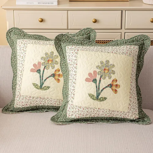 Vista 8 de vctops Juego de 2 fundas de cojines decorativos cuadradas de algodón acolchado bordado con volantes de diseño floral suave para sillón, sofá, cama