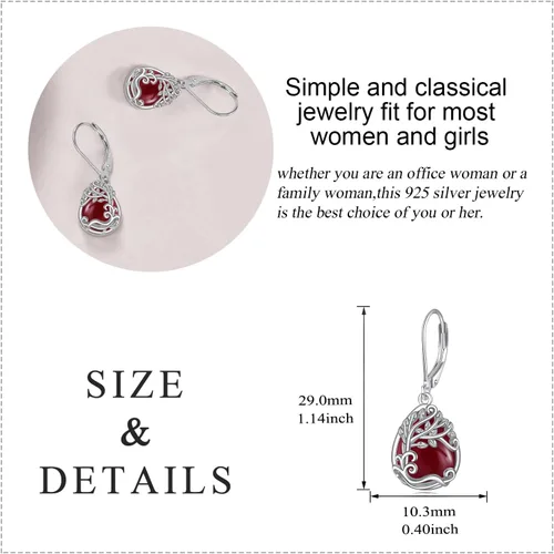 Vista 187 de Aretes colgantes con forma de lágrima de filigrana de piedra lunar de plata de ley 925 con cierre de palanca para mujer, regalos de joyería