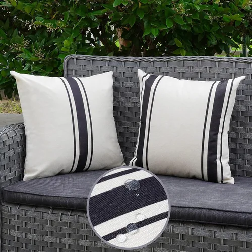 Vista 4 de ONWAY Juego de 2 fundas de almohada para exteriores impermeables de 16 x 16 pulgadas, fundas decorativas de lino, fundas de almohada de lino beige