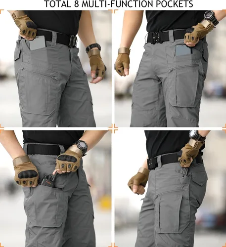 Vista 4 de NAVEKULL Pantalones tácticos de senderismo para hombre, pantalones cargo de combate militares antidesgarros, ligeros, pantalones de trabajo
