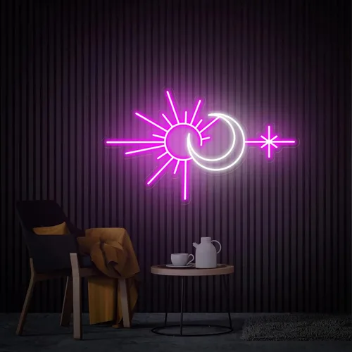 Vista 5 de Letrero de neón personalizado de sol y luna para decoración de pared, decoración personalizada de neón para dormitorio, sala de estar, meditación