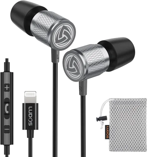 Vista 20 de LUDOS Auriculares con cable ultra intraauriculares, 5 años de garantía, auriculares con micrófono, auriculares con cancelación de ruido, espuma