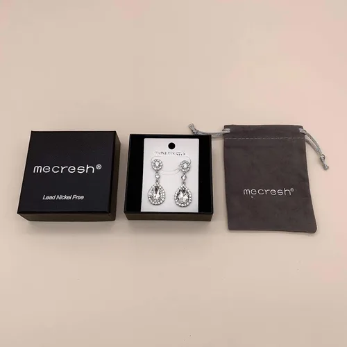 Vista 6 de Mecresh - Juego de aretes y pulsera en forma de lágrima plateadodoradochampán para mujer