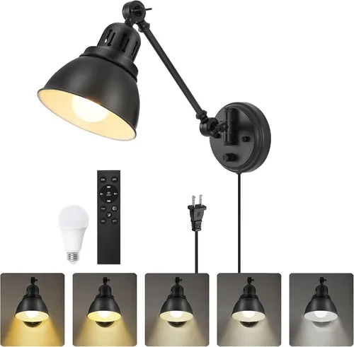Vista 12 de GOODATE Apliques de pared enchufables, iluminación de pared con interruptor de encendido y apagado regulable, lámpara de pared con brazo oscilante