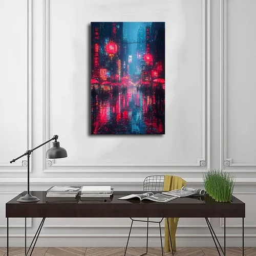 Vista 3 de Cyberpunk Pixel Art Print – Retro Futuristic Neon City – Vaporwave Digital Wall Decor Poster Print Decorative Painting Canvas Wall Art Living Room