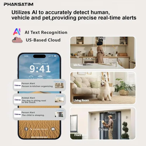 Vista 7 de 4 cámaras de vigilancia inteligentes de 2MP Wi-Fi 6, cámaras interiores con audio y video, cámara de seguridad para el hogar con funciones