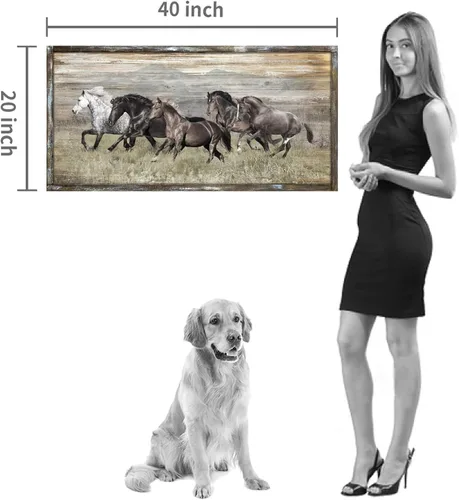 Vista 6 de Cuadro de caballos de madera para decoración de pared: pintura moderna de animales de caballo de vida silvestre sobre arte de pared de madera