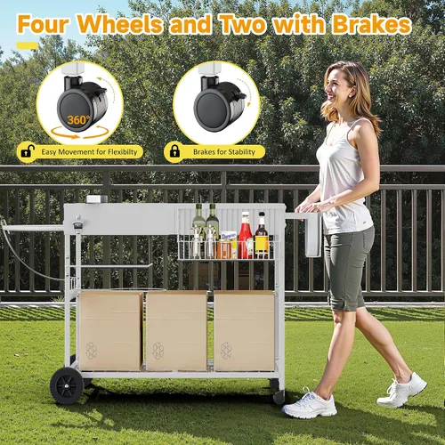 Vista 5 de JY QAQA Mesa de parrilla para Weber 22" y 18" Original Kettle, carrito de soporte para Jumbo Joe, Master-Touch, parrillas de carbón Performer