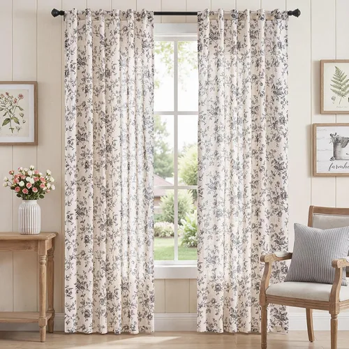 Vista 16 de jinchan Amlie - Cortinas florales de lino de 63 pulgadas de largo para sala de estar, dormitorio, casa de campo, cortinas de decoración de campo