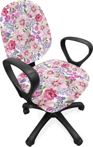Vista 71 de Lunarable Funda para silla de oficina tribal, diseño azteca, nativo americano, geométrico, simbolismo étnico con espirales de triángulos, elástico