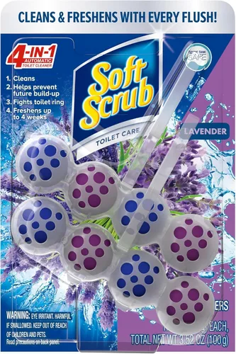 Vista 10 de Soft Scrub Limpiador de taza de inodoro con colgador de borde 4 en 1, Lavanda, 2