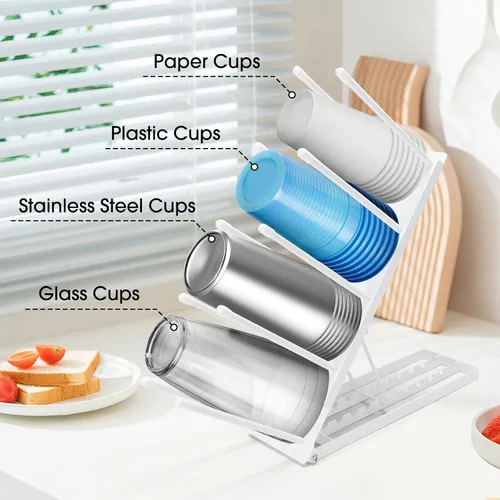 Vista 6 de ShineMe Soporte para taza de café para encimera, dispensador de tazas de metal ajustable y tapa con organizador de pajita, organizador de 4