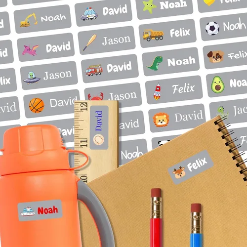 Vista 17 de 128 etiquetas adhesivas de nombre personalizadas para guardería, etiquetas de nombre impermeables personalizadas para niños, suministros escolares