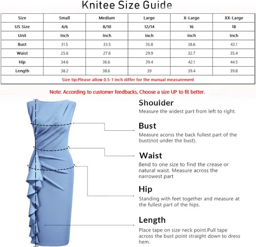 Vista 6 de Knitee Vestido de cóctel ajustado sin mangas con volantes y fruncido para mujer