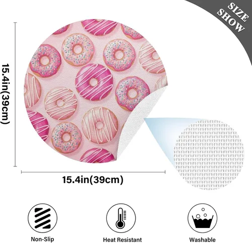 Vista 4 de Pink Donuts Round Placemat, Non Slip Heat Resistant Mats for Kitchen one sizex1