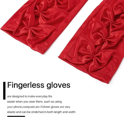 Vista 3 de GEMILY Bownot - Guantes largos de satén sin dedos para mujeres y niñas