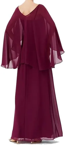Vista 2 de Vestidos de madre de la novia de talla grande para boda, cuello en V, vestidos formales de noche para madre del novio con capa