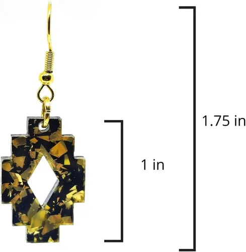 Vista 7 de Boho Black and Gold Sparkle Dangle & Drop Earrings, Handmade, Metal for Sensitive Ears- Statement Earrings (Aztec Dangle Earrings)