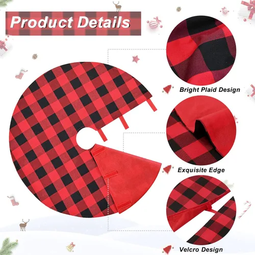 Vista 3 de SoarDream Faldas de árbol a cuadros de Navidad pequeñas de 24 pulgadas, falda de árbol a cuadros de búfalo rojo y negro para Navidad, fiesta de Año