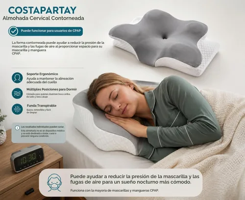 Vista 2 de Almohada CPAP para dormir de lado - Almohada cervical 2-1 para aliviar el dolor, almohada de espuma viscoelástica refrescante