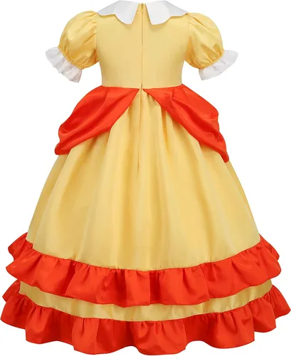 Vista 3 de BLOOMIRO Disfraz de princesa melocotón, vestido de melocotón para niñas, traje de cosplay con accesorios