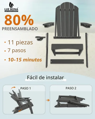 Vista 3 de LUE BONA - Silla plegable Adirondack, portavasos, juego de 4, color negro