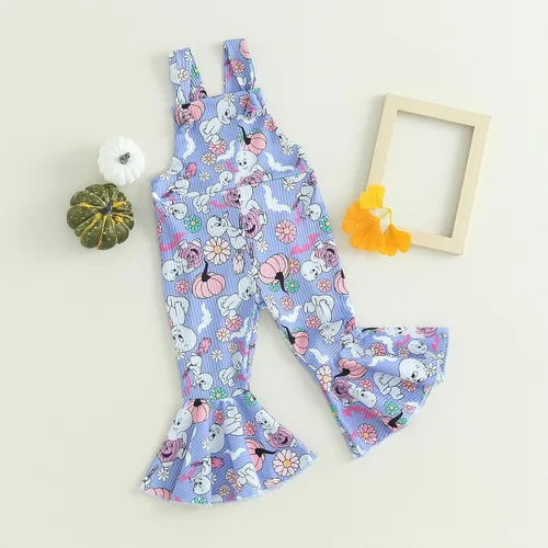 Vista 7 de YOKJZJD Traje de Halloween para bebé niña pequeña, traje de calabaza, fantasma, tirantes, overol, pantalones acampanados, ropa de otoño