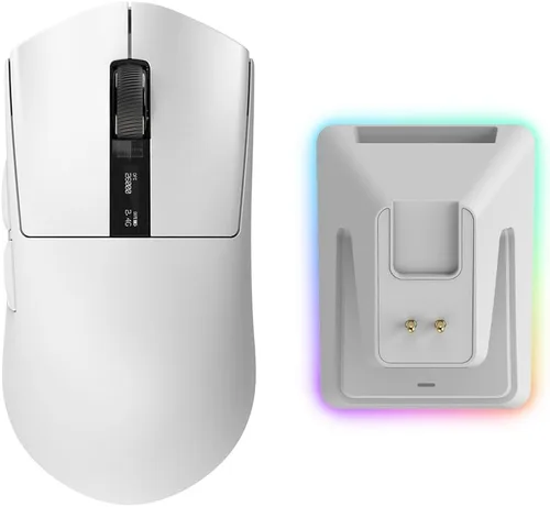 Vista 10 de TECWARE EX1 - Mouse ligero para juegos Mouse inalámbrico de 26 K DPI con pantalla OLED Diseño ultraligero de 2.08 oz Base de carga RGB Negro