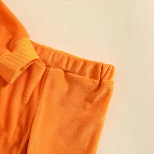 Vista 4 de Conjunto de 2 piezas de sudadera de calabaza de manga larga para bebé niño y niña, ropa de otoño e invierno