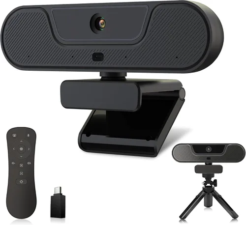 Vista 10 de Cámara web 2K 50FPS para PC/Mac, cámara de computadora con luces RGB de relleno, 2 micrófonos con cancelación de ruido, enfoque automático y trípode
