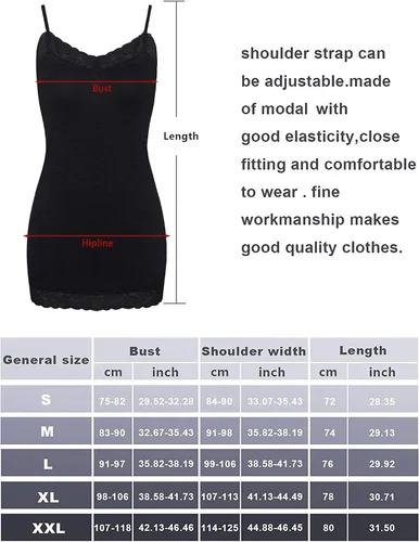 Vista 3 de 3 piezas de camisolas largas de encaje para mujer, camisetas sin mangas con cuello de tirantes delgados ajustables para mujer