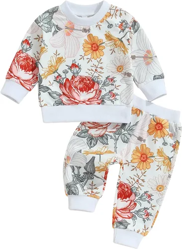 Vista 10 de Kaipiclos Ropa de Otoño e Invierno para Bebé Niña Conjunto de Sudadera para Niña Pequeña Sudadera con Estampado Floral Camisa de Manga Larga Top