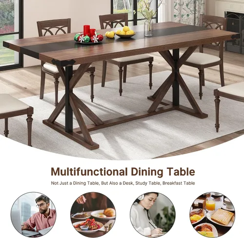 Vista 8 de Hlivelood Mesa de comedor de 71 pulgadas para 6 personas, mesa rectangular de cocina de granja con grosor impermeable, mesas de comedor largas