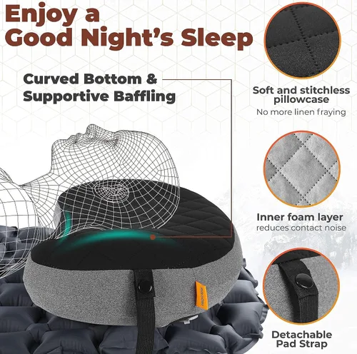 Vista 6 de ALUFT2 - Almohada inflable para campamento, almohada de camping de lujo para mochileros, almohadas de mochilero ultraligera, almohada inflable