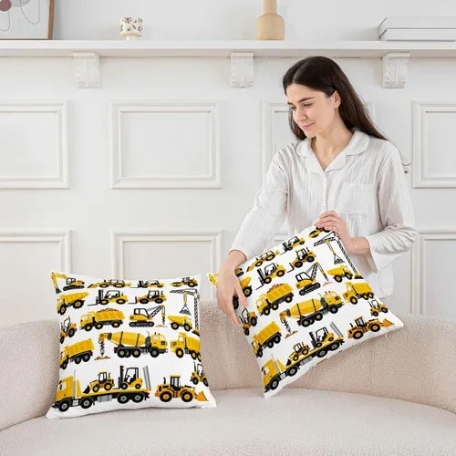 Vista 5 de Juego de 2 fundas de almohada de 16 x 16 pulgadas, fundas de almohada de vehículos de construcción suaves para sala de estar, dormitorio, equipos