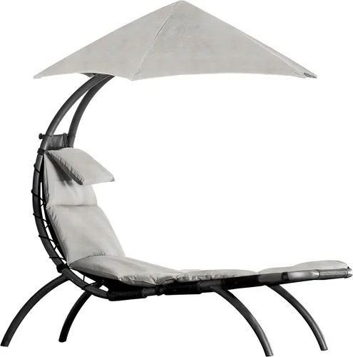 Vista 4 de Vivere Tumbona original Dream con paraguas de 6 puntos, poliéster hilado duradero, patas curvas, amplia cama de descanso, perfecta para exteriores