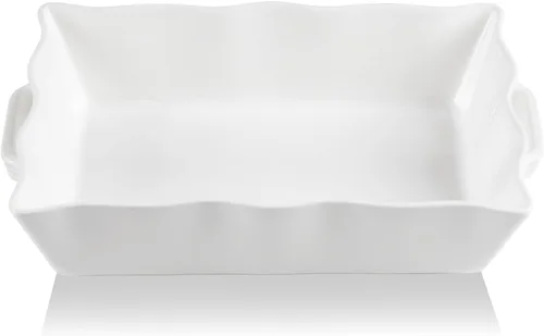 Vista 10 de Sweejar Cacerola para horno, fuente de cerámica para hornear de 9 x 13 pulgadas, utensilios para hornear con borde ondulado con asas, bandeja