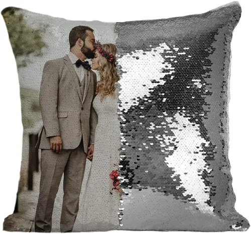 Vista 8 de Fundas de almohada personalizadas con lentejuelas y fotos, funda de sirena personalizada con tu foto, cojín decorativo reversible mágico