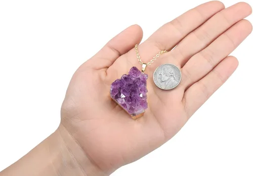 Vista 6 de Jovivi Collar de cristal de amatista natural para mujeres y hombres, collar con colgante de piedra de cuarzo de amatista áspera irregular