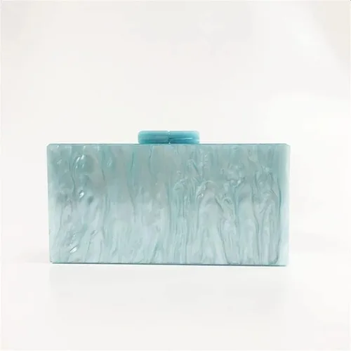 Vista 6 de ZLXDP - Bolso de mano de acrílico para noche, bolso de mano con cadena azul claro, bolso cruzado de retazos, bolso de fiesta para mujer