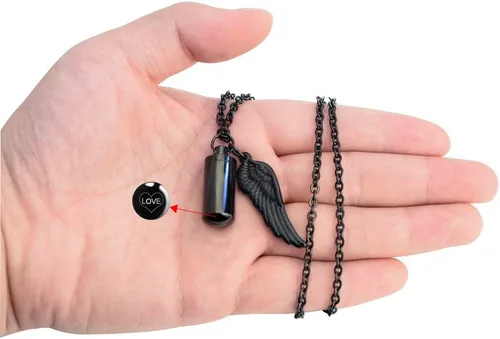 Vista 5 de Dletay - Collar de urna de cremación para cenizas, colgante de recuerdo con alas de ángel, acero inoxidable