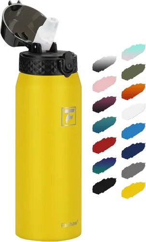 Vista 15 de Fanhaw Botella de agua de acero inoxidable aislada para niños de 20 onzas con tapa con popote, a prueba de fugas y antipolvo, botella de uso diario