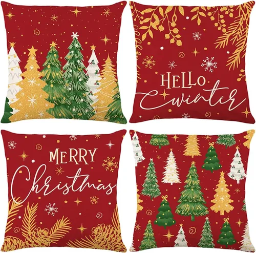 Vista 8 de ONFAON Decoraciones de Navidad - Fundas de almohada de Navidad 18x18, juego de 4, decoración navideña para sofá, sofá cama, cojín, decoraciones