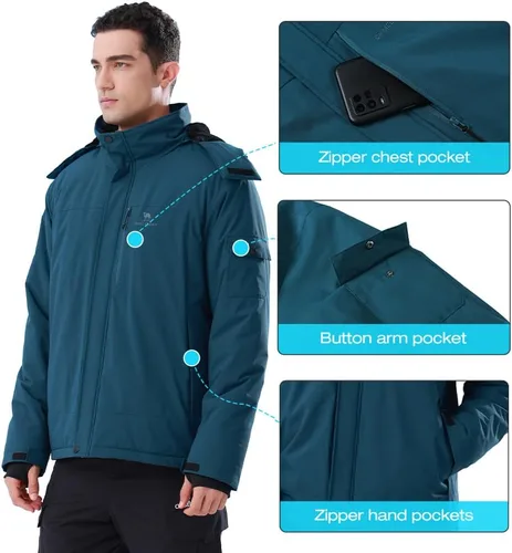Vista 4 de CAMEL CROWN - Chaqueta de invierno para hombre, impermeable, chaqueta de esquí con forro polar cálido, resistente al viento, para nieve, lluvia