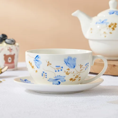 Vista 5 de Juego de té para uno, juego de tetera y taza de porcelana, tetera para uno Juego de té floral de regalo para mujeres, orquídeas